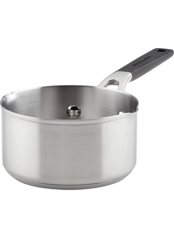 Saucepan With Pour Spouts, 1 Quart, Brushed Stainless Steel