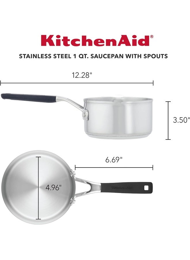 Saucepan With Pour Spouts, 1 Quart, Brushed Stainless Steel