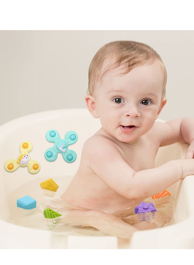 5 in 1 Baby Sensory Toys 6-12-18 Months, Pull String Teether, Stacking Blocks, Sensory Shapes and Colorful Storage Bin, Infant Bath Time Fun, Learning Toddler Toys