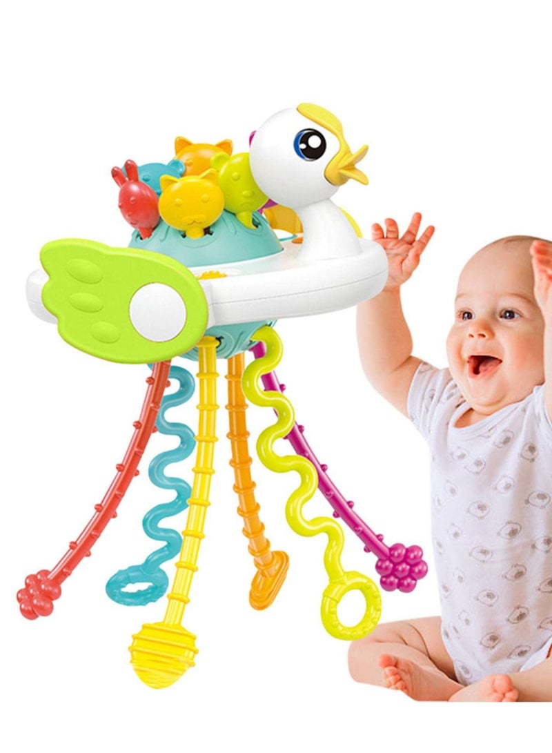 5 in 1 Baby Sensory Toys 6-12-18 Months, Pull String Teether, Stacking Blocks, Sensory Shapes and Colorful Storage Bin, Infant Bath Time Fun, Learning Toddler Toys