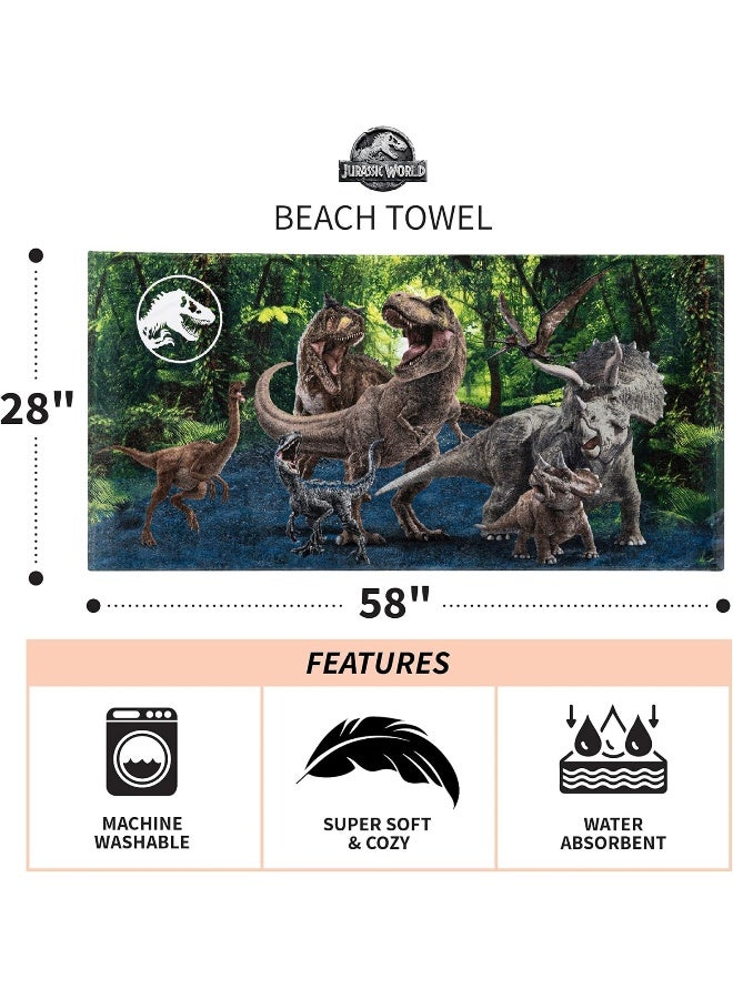 Kids Super Soft Cotton Bath/Pool/Beach Towel, 58 In X 28 In, Jurassic World