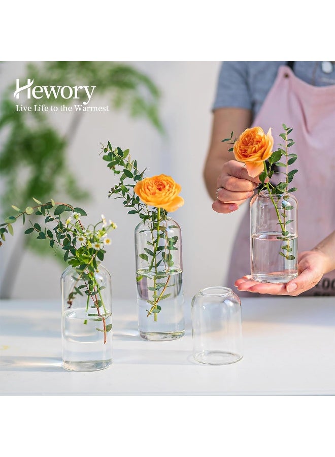 Glass Clear Modern Vase, Set Of 6 - Small Bud Vases For Flowers, Elegant Home Decor Floral Arrangements, Wedding Party Events Centerpieces