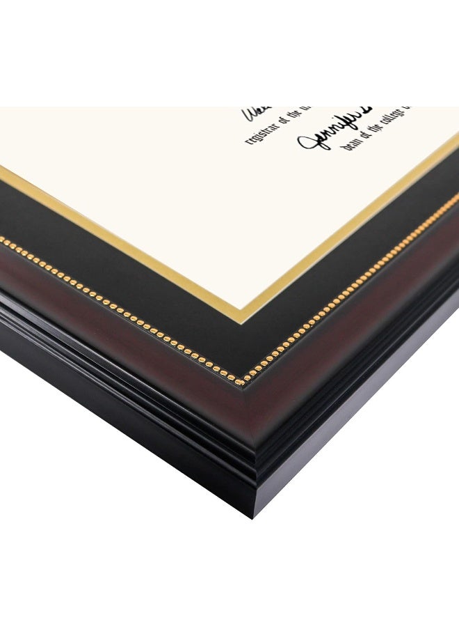 11X17 Mahogany Diploma Frame With Tassel Holder For 8.5X11 Certificate Document, Real Glass, Black Over Gold Mat