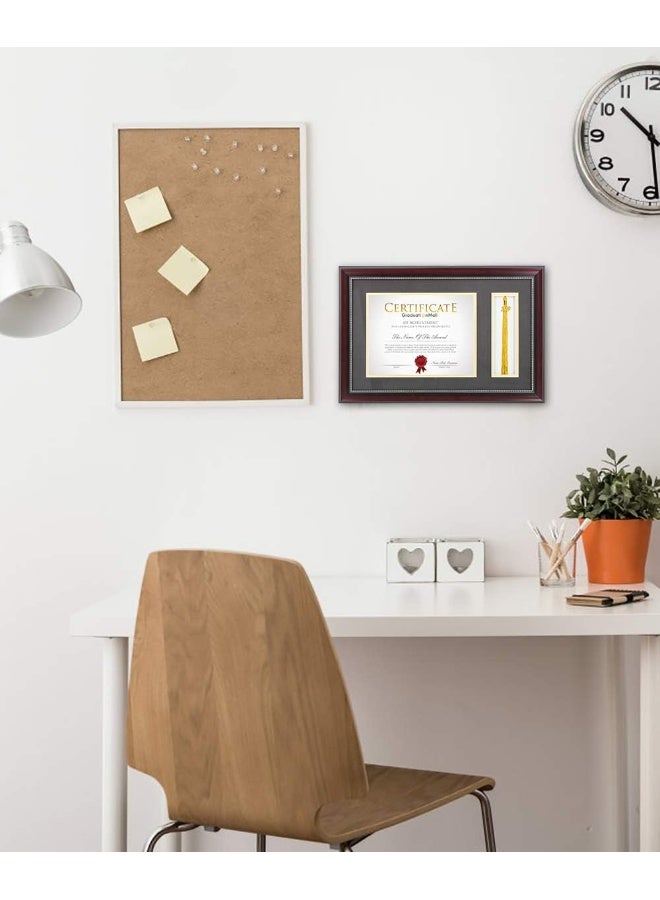 11X17 Mahogany Diploma Frame With Tassel Holder For 8.5X11 Certificate Document, Real Glass, Black Over Gold Mat