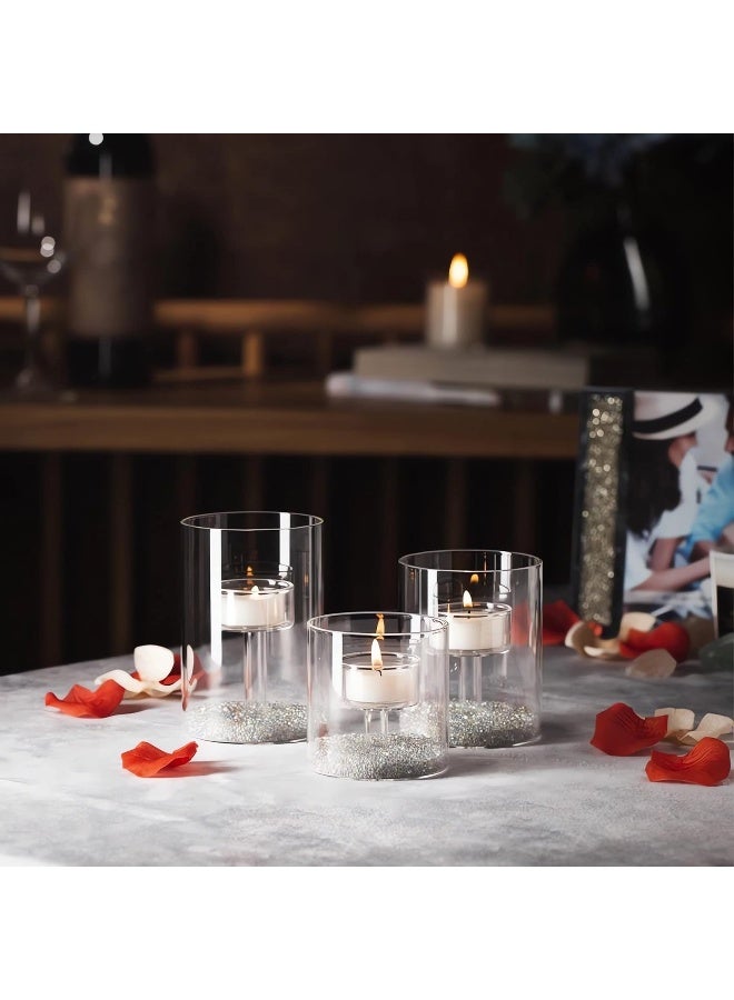 Set Of 3 Cylinder Glass Decorative Hurricane Candle Holder Clear Votive Candle Holders Table Centerpieces For Dining Room Wedding Parties Home Decorations