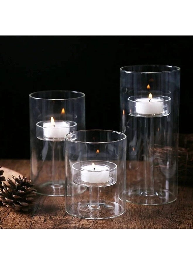 Set Of 3 Cylinder Glass Decorative Hurricane Candle Holder Clear Votive Candle Holders Table Centerpieces For Dining Room Wedding Parties Home Decorations