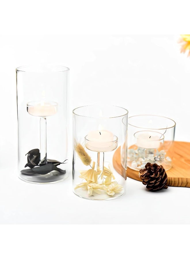 Set Of 3 Cylinder Glass Decorative Hurricane Candle Holder Clear Votive Candle Holders Table Centerpieces For Dining Room Wedding Parties Home Decorations
