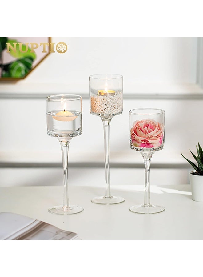Set Of 3 Elegant Tea Light Glass Candle Holders Wedding Table Centrepiece