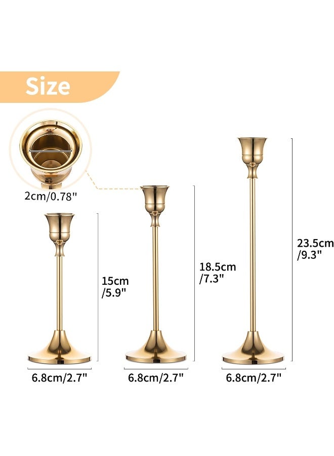 Candlestick Holders Taper Candle Holders, Set Of 3 Candle Stick Holders Set, Brass Gold Candlestick Holder Set, Vintage Modern Decorative Centerpiece For Table Mantel Wedding Housewarming Gift