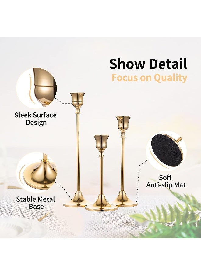 Candlestick Holders Taper Candle Holders, Set Of 3 Candle Stick Holders Set, Brass Gold Candlestick Holder Set, Vintage Modern Decorative Centerpiece For Table Mantel Wedding Housewarming Gift