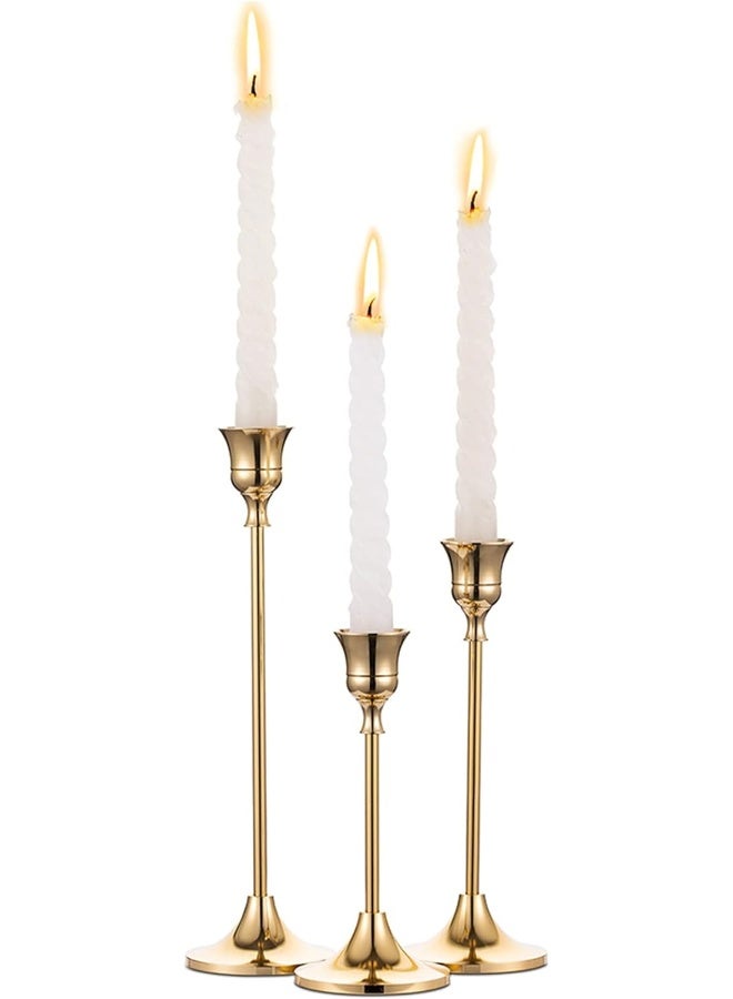 Candlestick Holders Taper Candle Holders, Set Of 3 Candle Stick Holders Set, Brass Gold Candlestick Holder Set, Vintage Modern Decorative Centerpiece For Table Mantel Wedding Housewarming Gift
