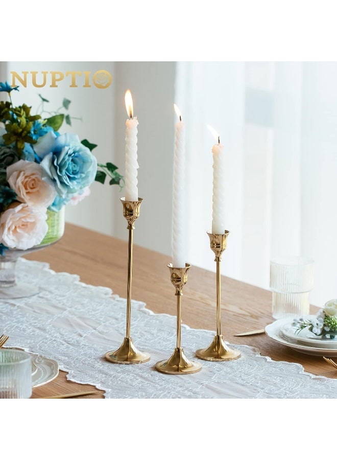 Candlestick Holders Taper Candle Holders, Set Of 3 Candle Stick Holders Set, Brass Gold Candlestick Holder Set, Vintage Modern Decorative Centerpiece For Table Mantel Wedding Housewarming Gift