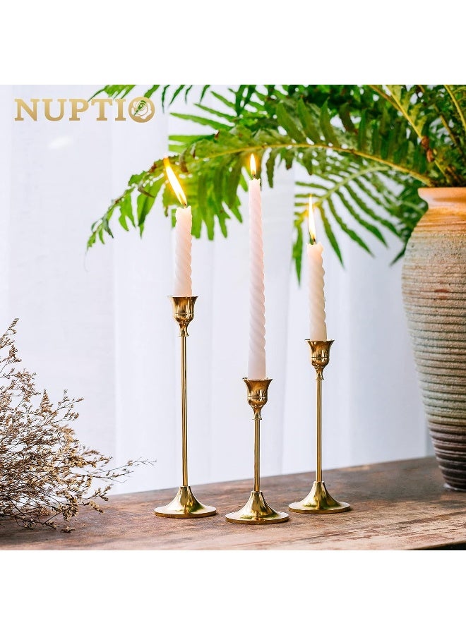 Candlestick Holders Taper Candle Holders, Set Of 3 Candle Stick Holders Set, Brass Gold Candlestick Holder Set, Vintage Modern Decorative Centerpiece For Table Mantel Wedding Housewarming Gift