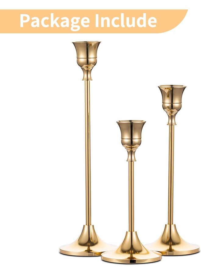 Candlestick Holders Taper Candle Holders, Set Of 3 Candle Stick Holders Set, Brass Gold Candlestick Holder Set, Vintage Modern Decorative Centerpiece For Table Mantel Wedding Housewarming Gift
