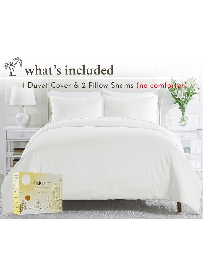 Long-Staple Combed Soft, Silky And Breathable Cotton Duvet Cover Set With Button Closure, Ivory, King Size, 3 Pieces