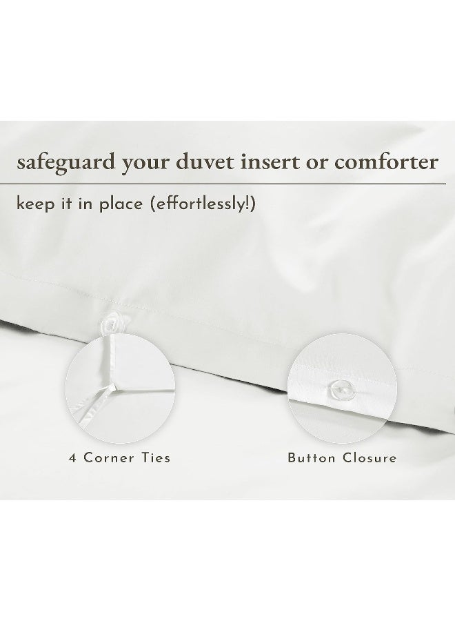 Long-Staple Combed Soft, Silky And Breathable Cotton Duvet Cover Set With Button Closure, Ivory, King Size, 3 Pieces
