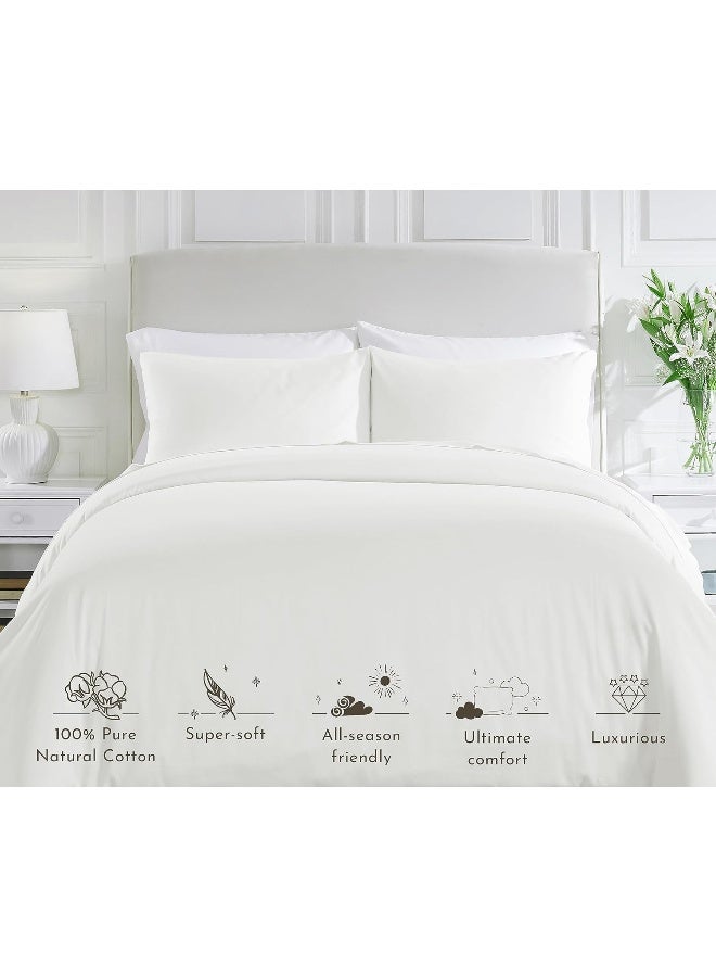 Long-Staple Combed Soft, Silky And Breathable Cotton Duvet Cover Set With Button Closure, Ivory, King Size, 3 Pieces