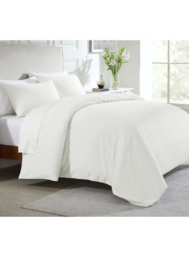 Long-Staple Combed Soft, Silky And Breathable Cotton Duvet Cover Set With Button Closure, Ivory, King Size, 3 Pieces