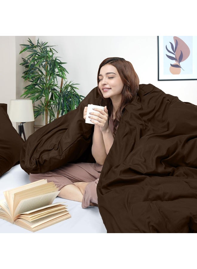 Duvet Cover Queen Size Set - 1 Duvet Cover With 2 Pillow Shams - 3 Pieces Comforter Cover With Zipper Closure - Ultra Soft Brushed Microfiber, 90 X 90 Inches (Queen, Brown)