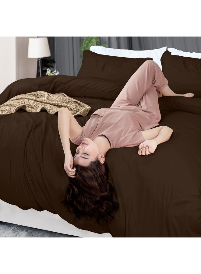 Duvet Cover Queen Size Set - 1 Duvet Cover With 2 Pillow Shams - 3 Pieces Comforter Cover With Zipper Closure - Ultra Soft Brushed Microfiber, 90 X 90 Inches (Queen, Brown)
