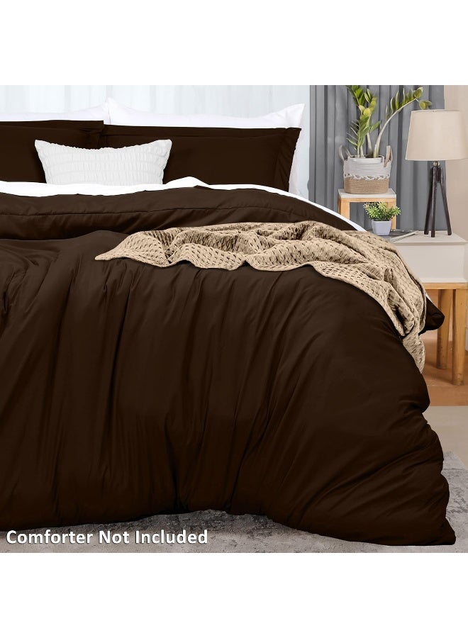 Duvet Cover Queen Size Set - 1 Duvet Cover With 2 Pillow Shams - 3 Pieces Comforter Cover With Zipper Closure - Ultra Soft Brushed Microfiber, 90 X 90 Inches (Queen, Brown)