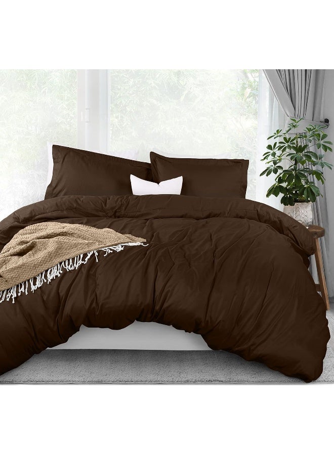 Duvet Cover Queen Size Set - 1 Duvet Cover With 2 Pillow Shams - 3 Pieces Comforter Cover With Zipper Closure - Ultra Soft Brushed Microfiber, 90 X 90 Inches (Queen, Brown)