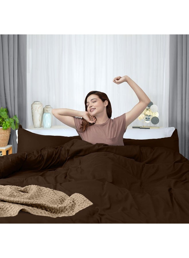 Duvet Cover Queen Size Set - 1 Duvet Cover With 2 Pillow Shams - 3 Pieces Comforter Cover With Zipper Closure - Ultra Soft Brushed Microfiber, 90 X 90 Inches (Queen, Brown)