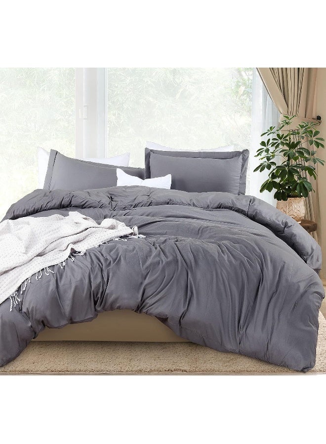 Duvet Cover King Size Set - 1 Duvet Cover With 2 Pillow Shams - 3 Pieces Comforter Cover With Zipper Closure - Ultra Soft Brushed Microfiber, 104 X 90 Inches (King, Grey)