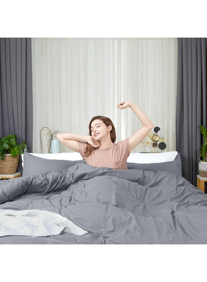 Duvet Cover King Size Set - 1 Duvet Cover With 2 Pillow Shams - 3 Pieces Comforter Cover With Zipper Closure - Ultra Soft Brushed Microfiber, 104 X 90 Inches (King, Grey)