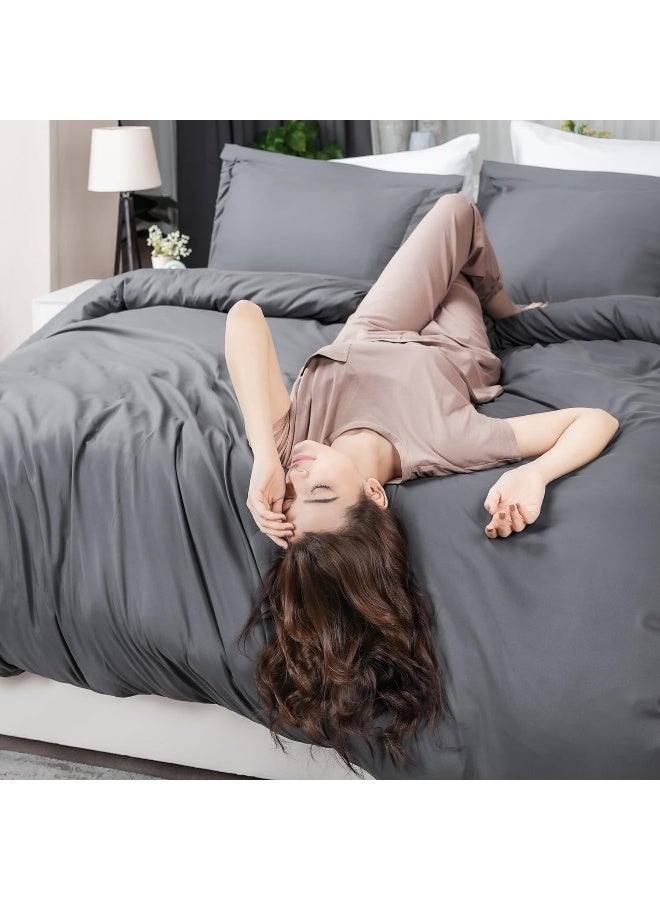 Duvet Cover King Size Set - 1 Duvet Cover With 2 Pillow Shams - 3 Pieces Comforter Cover With Zipper Closure - Ultra Soft Brushed Microfiber, 104 X 90 Inches (King, Grey)
