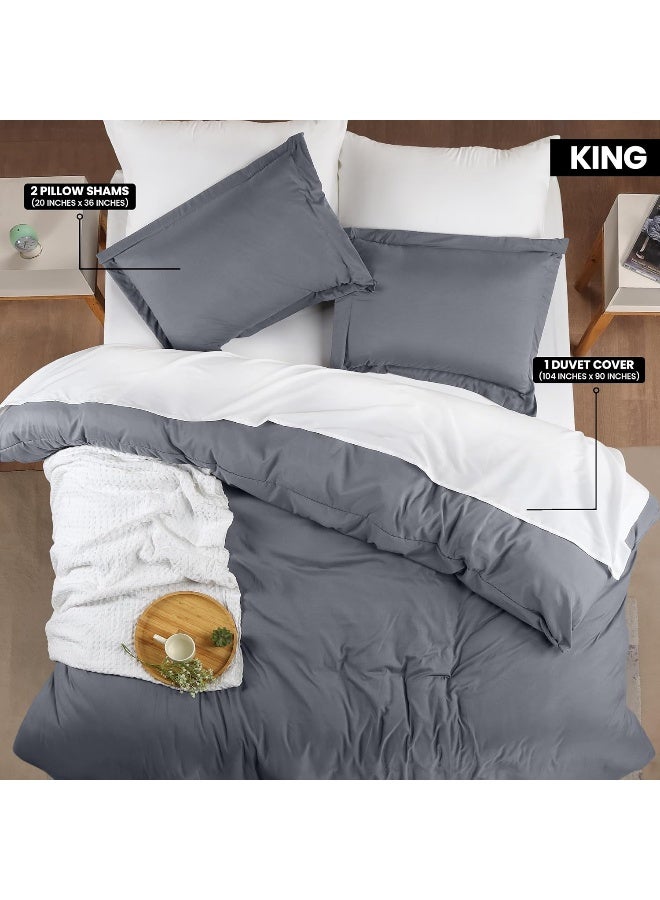 Duvet Cover King Size Set - 1 Duvet Cover With 2 Pillow Shams - 3 Pieces Comforter Cover With Zipper Closure - Ultra Soft Brushed Microfiber, 104 X 90 Inches (King, Grey)