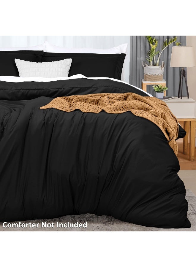 Duvet Cover King Size Set - 1 Duvet Cover With 2 Pillow Shams - 3 Pieces Comforter Cover With Zipper Closure - Ultra Soft Brushed Microfiber, 104 X 90 Inches (King, Black)