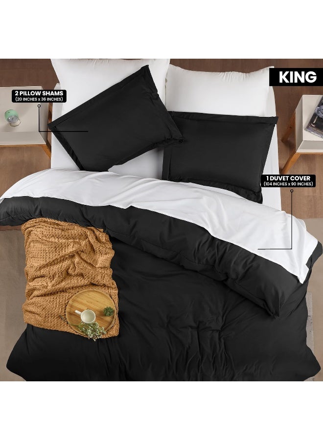Duvet Cover King Size Set - 1 Duvet Cover With 2 Pillow Shams - 3 Pieces Comforter Cover With Zipper Closure - Ultra Soft Brushed Microfiber, 104 X 90 Inches (King, Black)