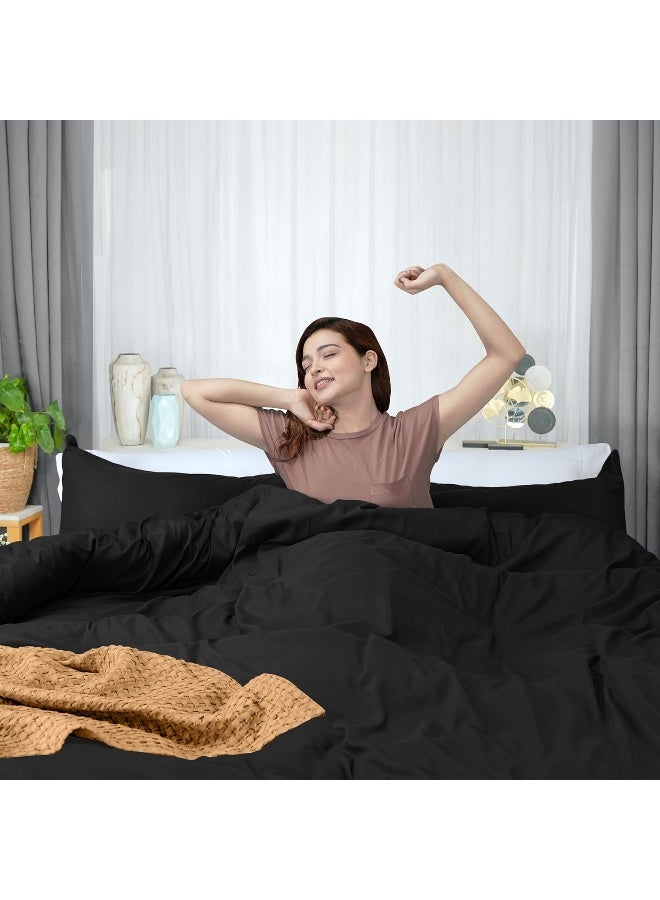 Duvet Cover King Size Set - 1 Duvet Cover With 2 Pillow Shams - 3 Pieces Comforter Cover With Zipper Closure - Ultra Soft Brushed Microfiber, 104 X 90 Inches (King, Black)