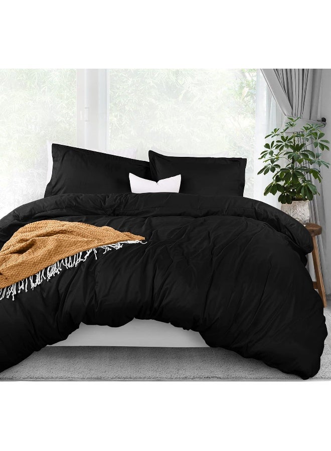 Duvet Cover King Size Set - 1 Duvet Cover With 2 Pillow Shams - 3 Pieces Comforter Cover With Zipper Closure - Ultra Soft Brushed Microfiber, 104 X 90 Inches (King, Black)