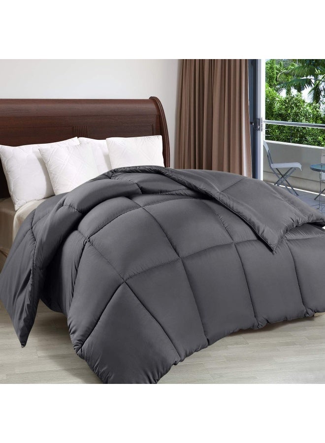 Comforter Duvet Insert - Quilted Comforter With Corner Tabs - Box Stitched Down Alternative Comforter (Twin, Grey)