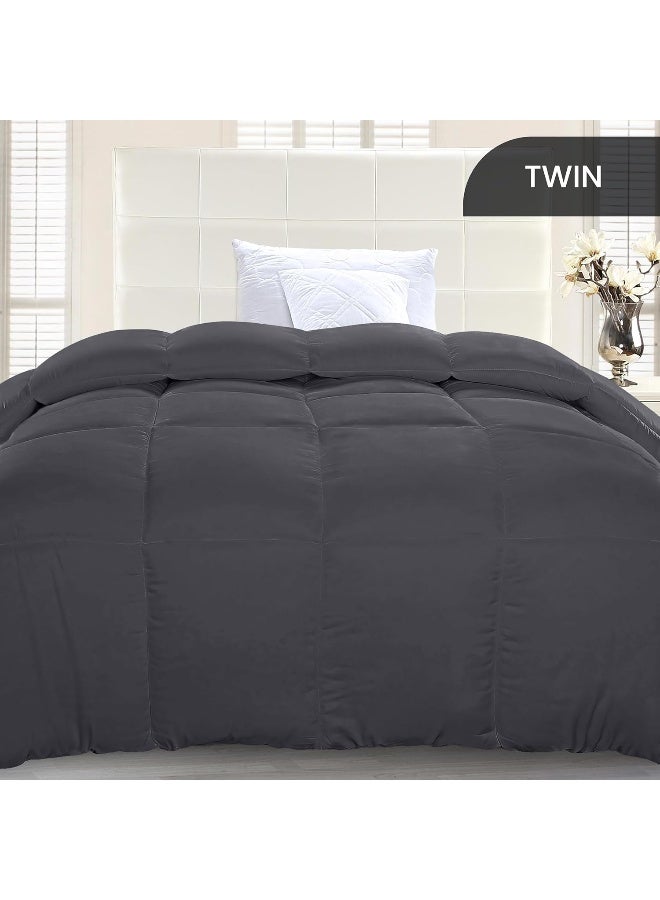 Comforter Duvet Insert - Quilted Comforter With Corner Tabs - Box Stitched Down Alternative Comforter (Twin, Grey)