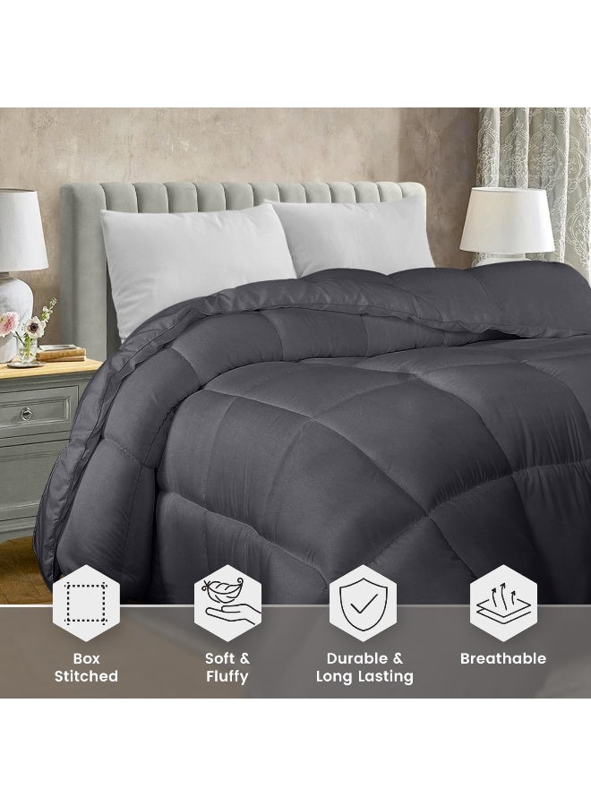 Comforter Duvet Insert - Quilted Comforter With Corner Tabs - Box Stitched Down Alternative Comforter (Twin, Grey)