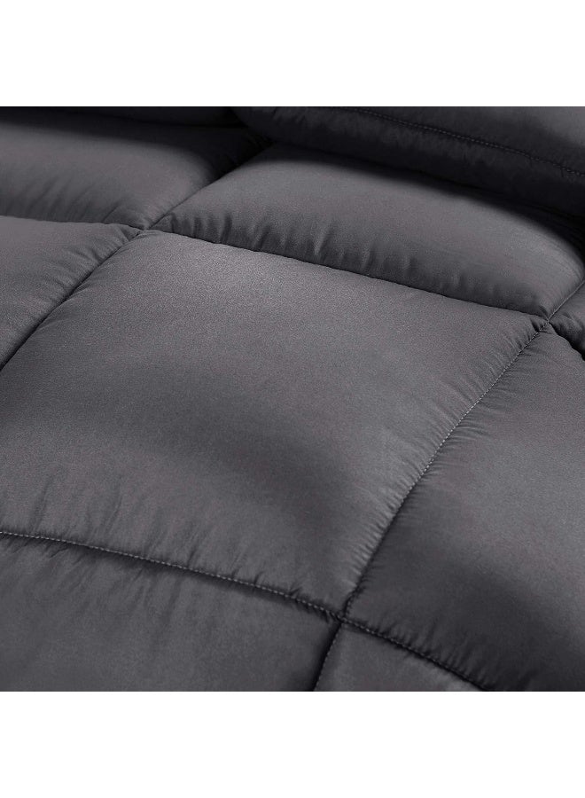 Comforter Duvet Insert - Quilted Comforter With Corner Tabs - Box Stitched Down Alternative Comforter (Twin, Grey)