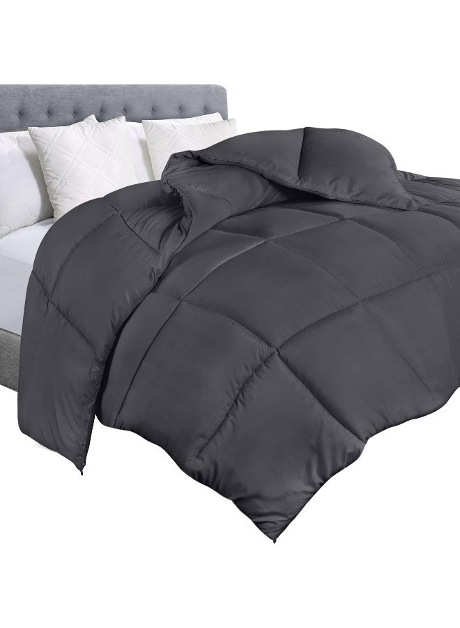 Comforter Duvet Insert - Quilted Comforter With Corner Tabs - Box Stitched Down Alternative Comforter (Twin, Grey)