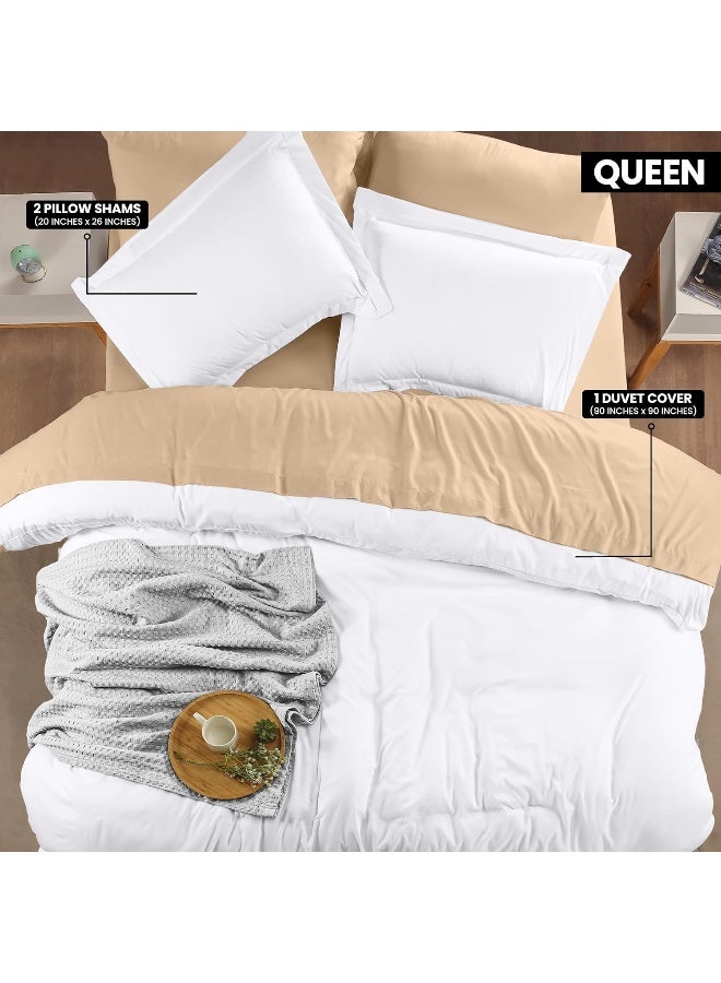 Duvet Cover Queen Size Set - 1 Duvet Cover With 2 Pillow Shams - 3 Pieces Comforter Cover With Zipper Closure - Ultra Soft Brushed Microfiber, 90 X 90 Inches (Queen, White)
