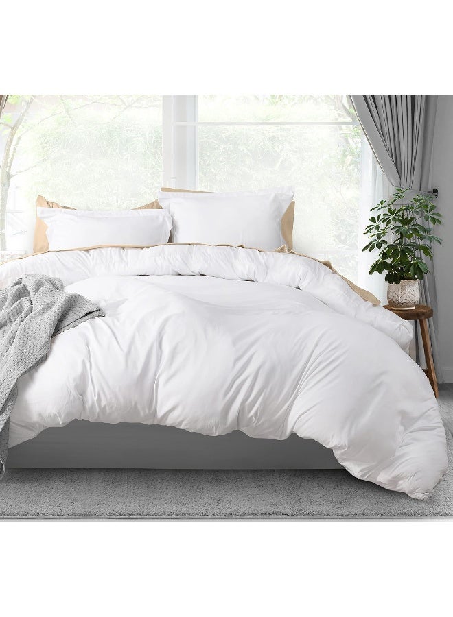 Duvet Cover Queen Size Set - 1 Duvet Cover With 2 Pillow Shams - 3 Pieces Comforter Cover With Zipper Closure - Ultra Soft Brushed Microfiber, 90 X 90 Inches (Queen, White)