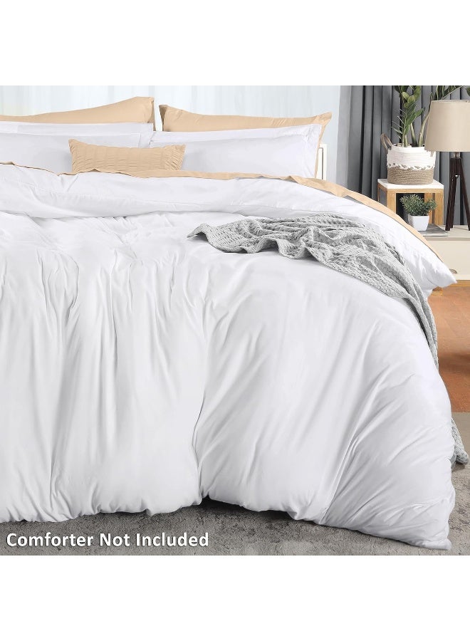 Duvet Cover King Size Set - 1 Duvet Cover With 2 Pillow Shams - 3 Pieces Comforter Cover With Zipper Closure - Ultra Soft Brushed Microfiber, 104 X 90 Inches (King, White)
