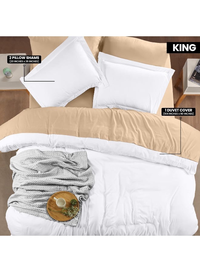 Duvet Cover King Size Set - 1 Duvet Cover With 2 Pillow Shams - 3 Pieces Comforter Cover With Zipper Closure - Ultra Soft Brushed Microfiber, 104 X 90 Inches (King, White)