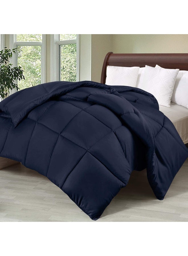 Comforter Duvet Insert - Quilted Comforter With Corner Tabs - Box Stitched Down Alternative Comforter (Twin, Navy)