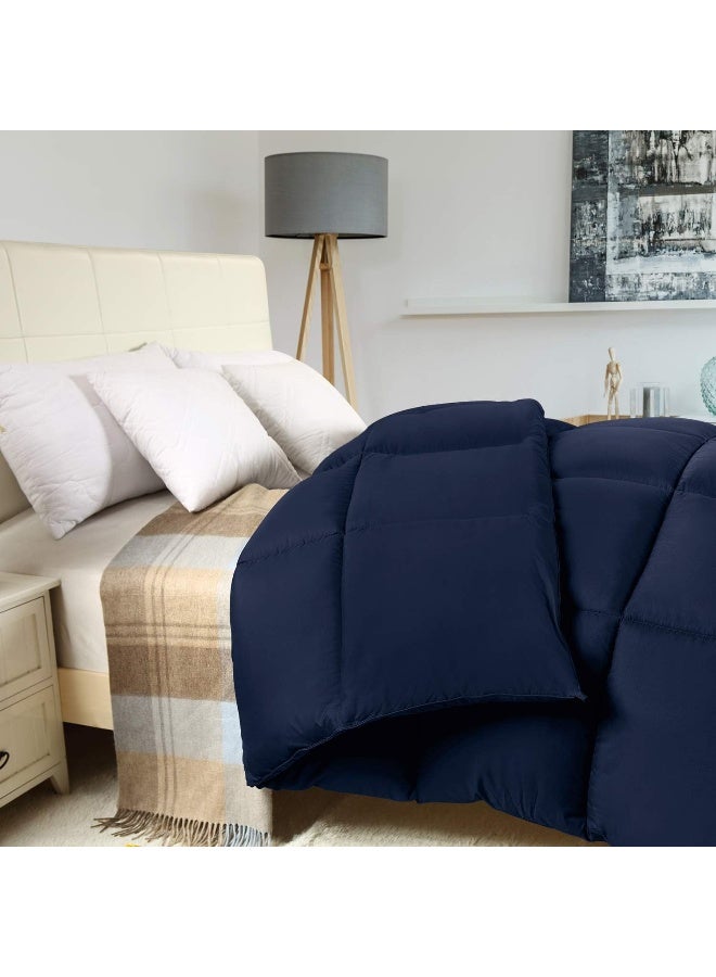 Comforter Duvet Insert - Quilted Comforter With Corner Tabs - Box Stitched Down Alternative Comforter (Twin, Navy)