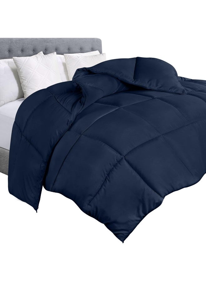 Comforter Duvet Insert - Quilted Comforter With Corner Tabs - Box Stitched Down Alternative Comforter (Twin, Navy)