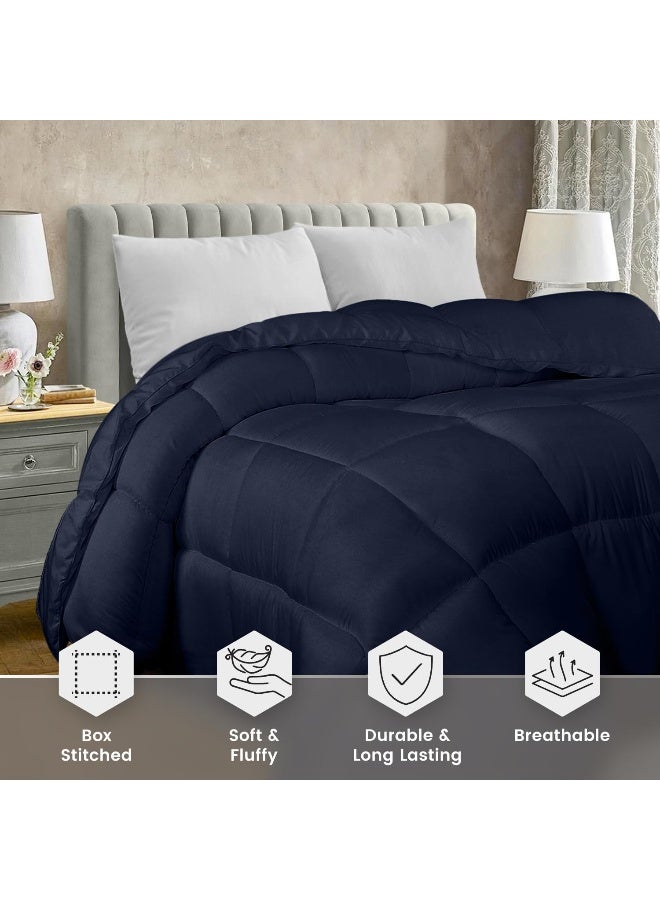 Comforter Duvet Insert - Quilted Comforter With Corner Tabs - Box Stitched Down Alternative Comforter (Twin, Navy)