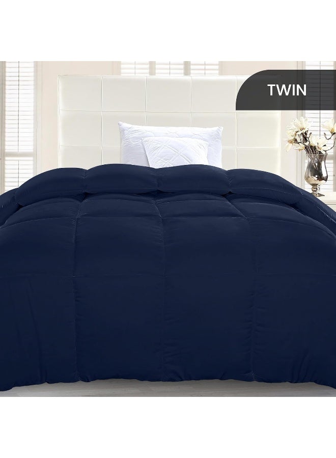 Comforter Duvet Insert - Quilted Comforter With Corner Tabs - Box Stitched Down Alternative Comforter (Twin, Navy)