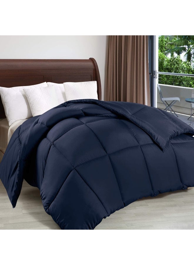 Comforter Duvet Insert - Quilted Comforter With Corner Tabs - Box Stitched Down Alternative Comforter (Twin, Navy)